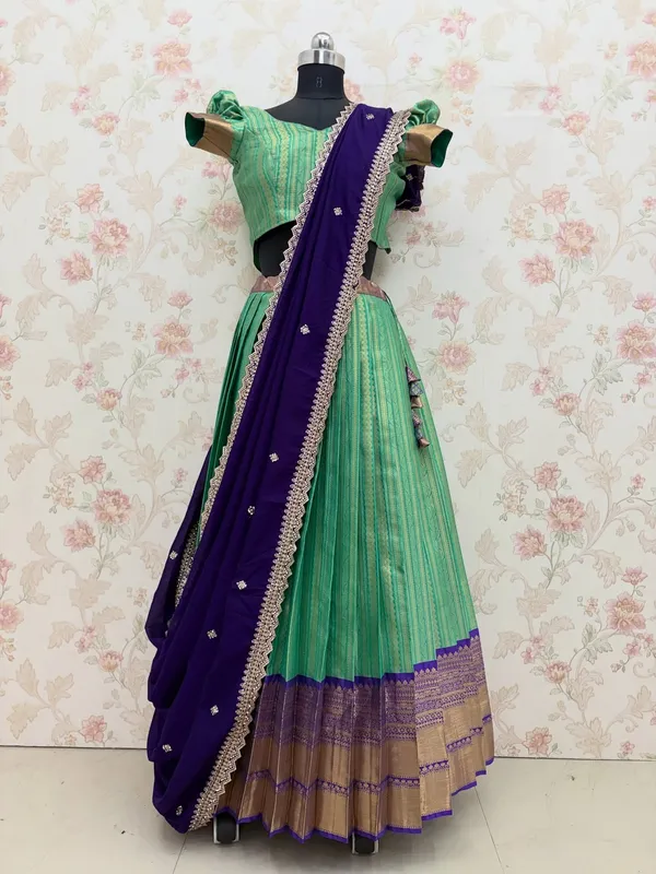 Kanjivaram_Silk_Zari_Half_Saree_stitched-Lehenga_With_Blouse_Along_With_Banarsi_Silk