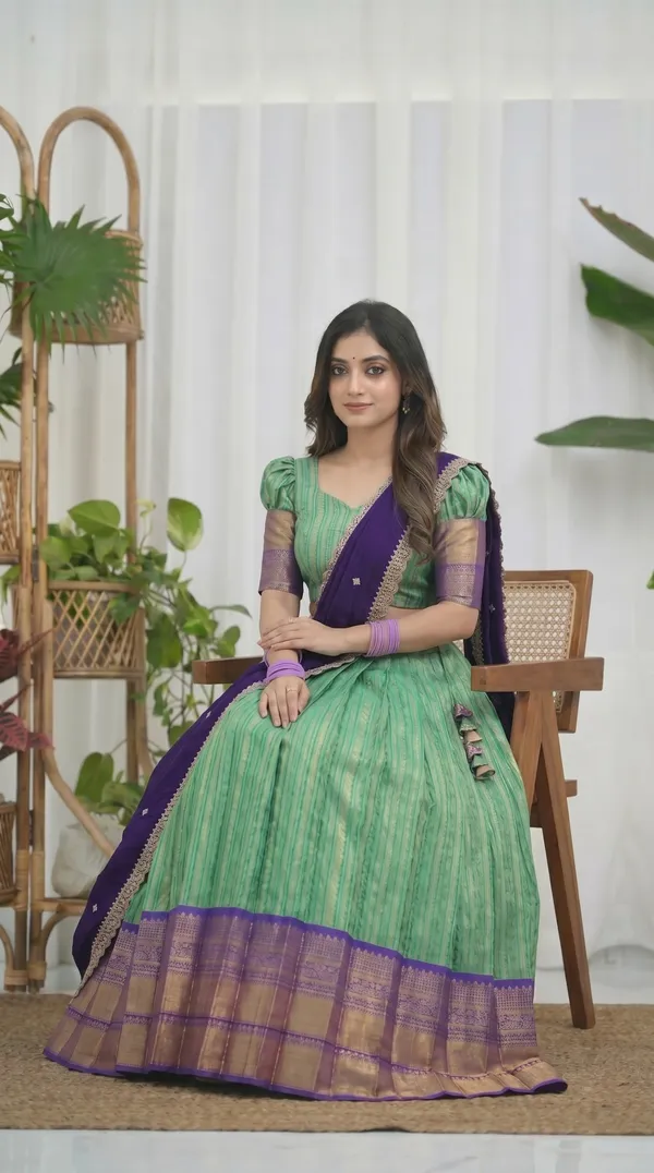 Kanjivaram_Silk_Zari_Half_Saree_stitched-Lehenga_With_Blouse_Along_With_Banarsi_Silk