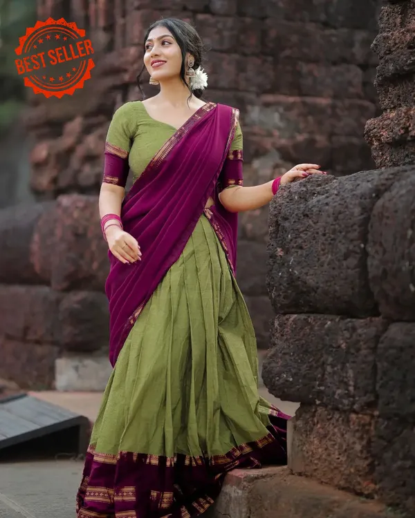 Kanjivaram_Silk_Zari_Half_Saree_Lehenga_With_Blouse_Along_With_Banarsi_Silk_Dupatta