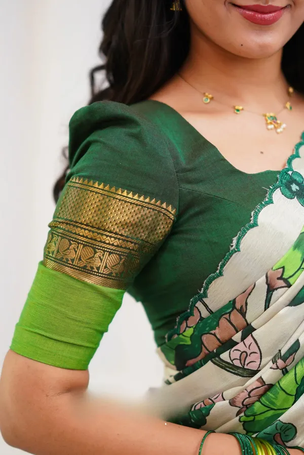 Padmaja_Cotton_Half_Saree_-_Dark_Green_and_Leaf_Green