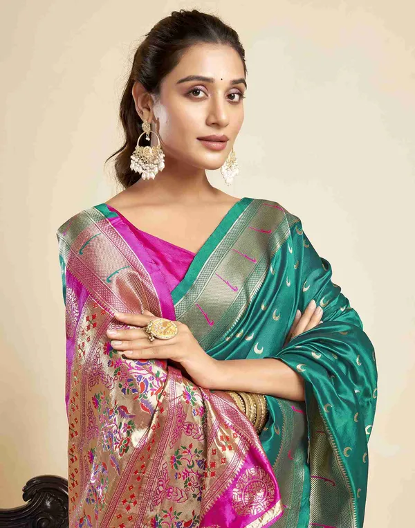 Teal_Green_Silk_Woven_Paithani_Saree