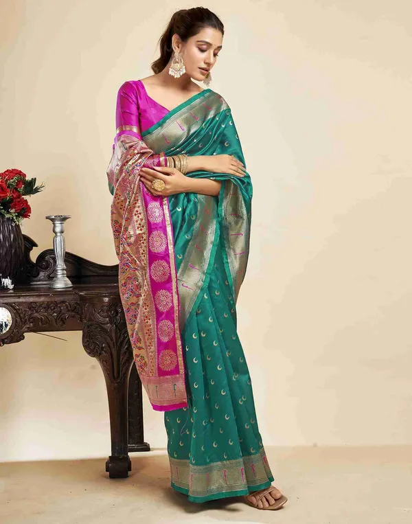 Teal_Green_Silk_Woven_Paithani_Saree