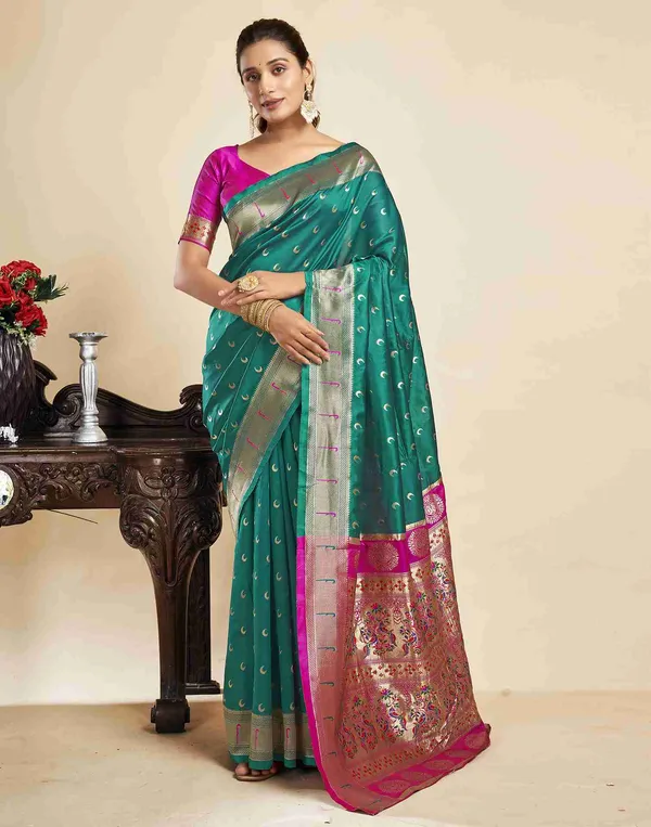 Teal_Green_Silk_Woven_Paithani_Saree