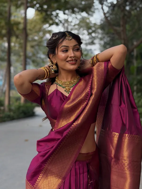 Kanjivaram_Silk_Zari_Half_Saree_Un-stitched_Lehenga_With_Blouse_Along_With_Banarsi_Silk
