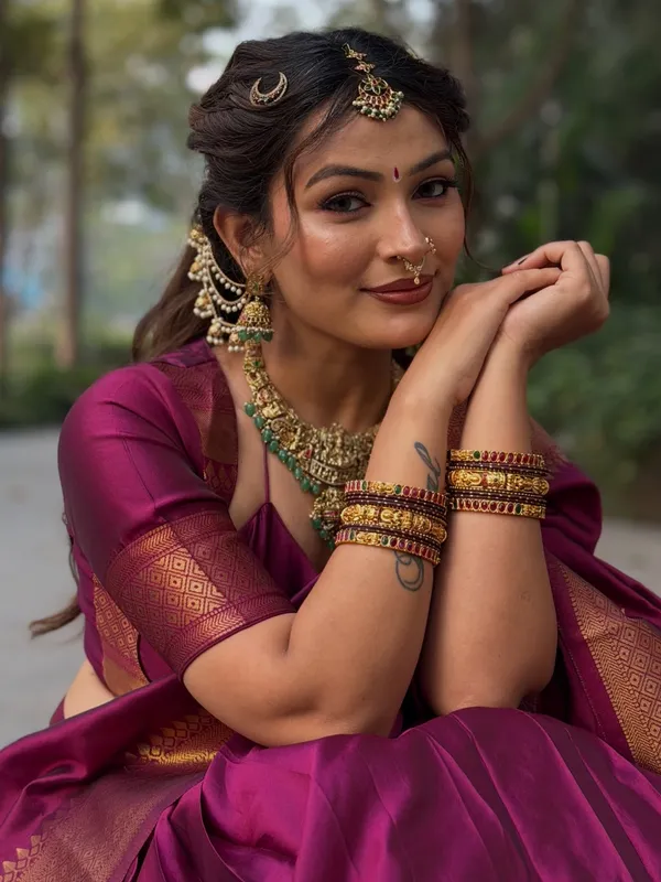 Kanjivaram_Silk_Zari_Half_Saree_Un-stitched_Lehenga_With_Blouse_Along_With_Banarsi_Silk