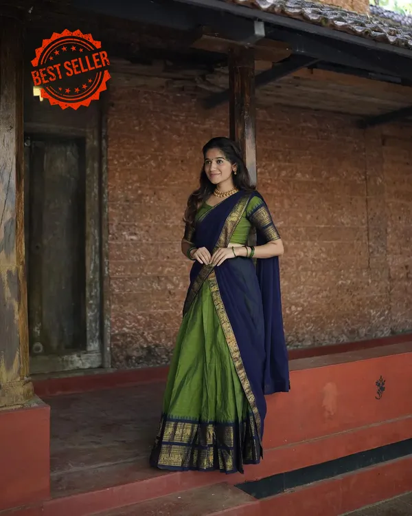 Kanjivaram_Silk_Zari_Half_Saree_Lehenga_With_Blouse_Along_With_Banarsi_Silk_Dupatta