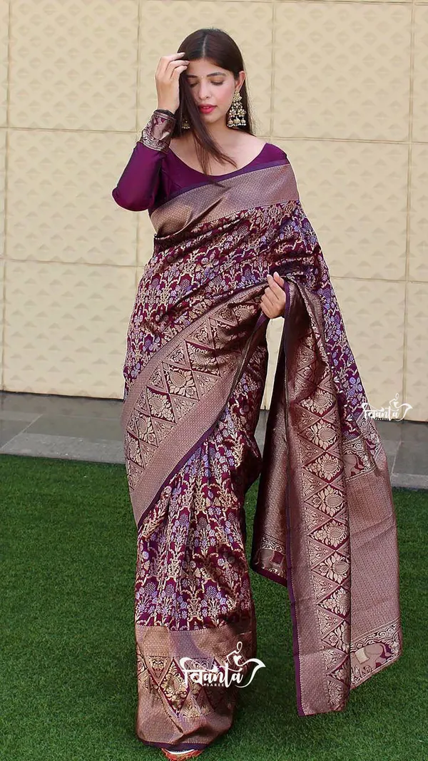 Purple_Woven_Kanjivaram_Banarasi_Jacquard_Sari