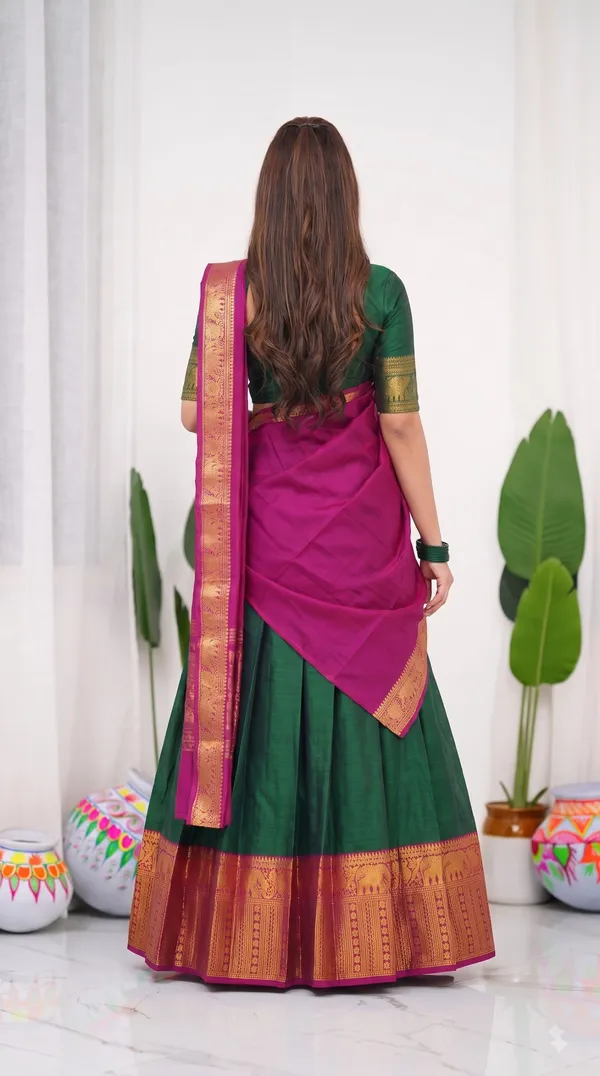 Traditional_Mustard_Gold_Half_Saree_with_Green_Dhavani