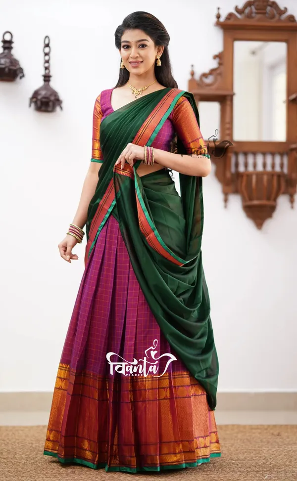 Magenta_shade_and_Green_tone_Cotton_Halfsaree
