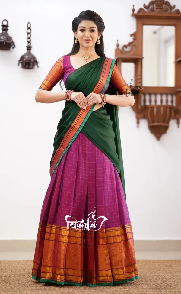 Magenta_shade_and_Green_tone_Cotton_Halfsaree