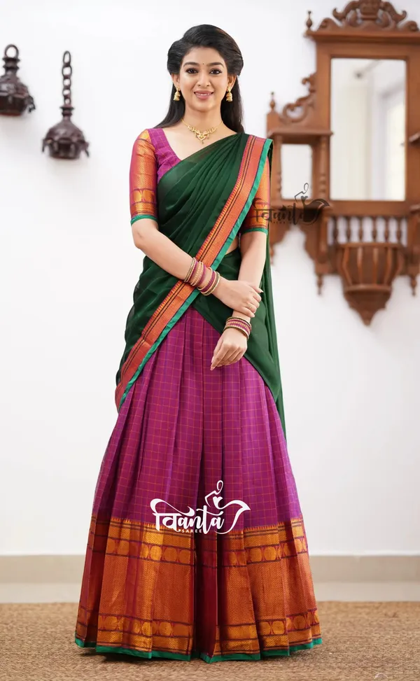 Magenta_shade_and_Green_tone_Cotton_Halfsaree