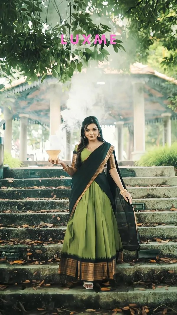 Padmaja_Cotton_Halfsaree_-_Green_and_Reddish_black