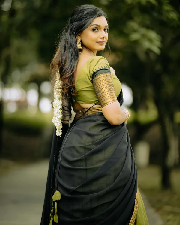 Padmaja_Cotton_Halfsaree_-_Green_and_Reddish_black