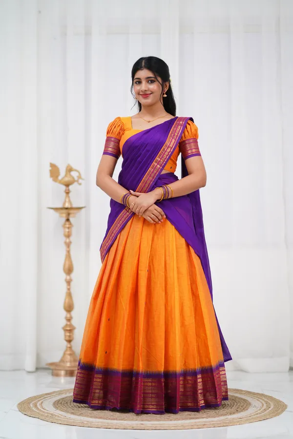 Yellow_Kanjivaram_Soft_Silk_Wedding_&_Party_Wear_Half_Saree_&_Unstiched_Blouse_For_Women