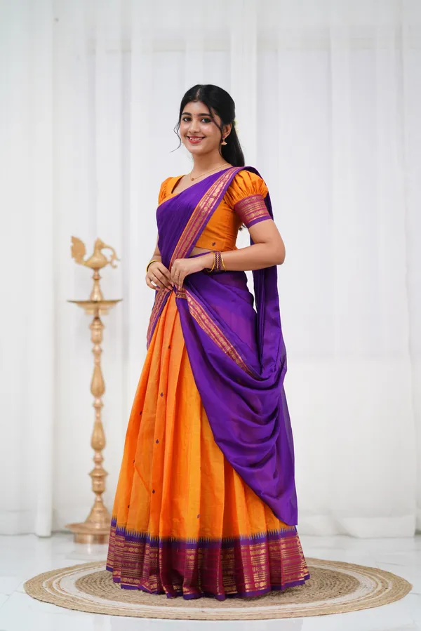 Yellow_Kanjivaram_Soft_Silk_Wedding_&_Party_Wear_Half_Saree_&_Unstiched_Blouse_For_Women