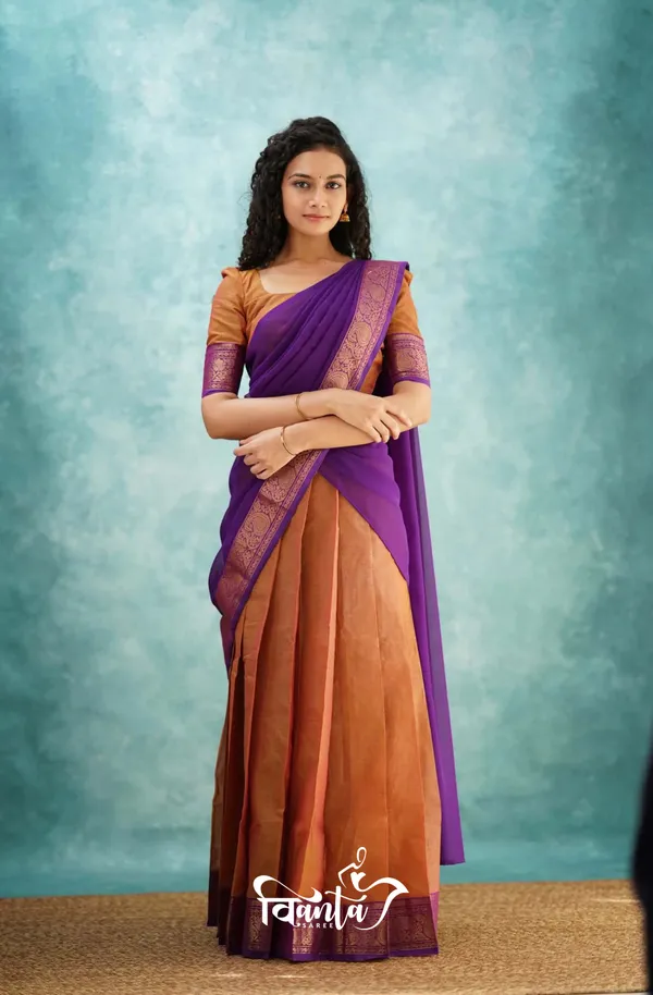Kanjivaram_Silk_Zari_Half_Saree_Lehenga_With_Blouse_Along_With_Banarsi_Silk_Dupatta