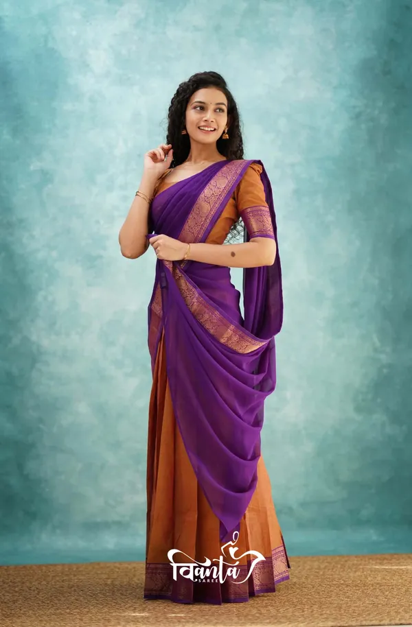 Kanjivaram_Silk_Zari_Half_Saree_Lehenga_With_Blouse_Along_With_Banarsi_Silk_Dupatta