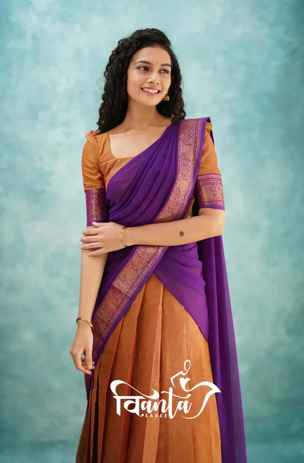 Kanjivaram_Silk_Zari_Half_Saree_Lehenga_With_Blouse_Along_With_Banarsi_Silk_Dupatta