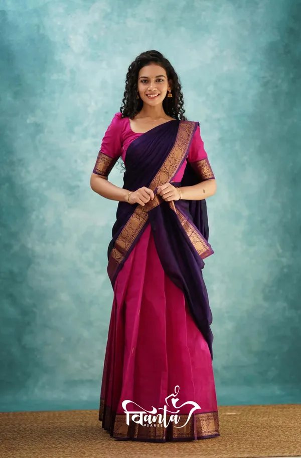 Kanjivaram_Silk_Zari_Half_Saree_Lehenga_With_Blouse_Along_With_Banarsi_Silk_Dupatta