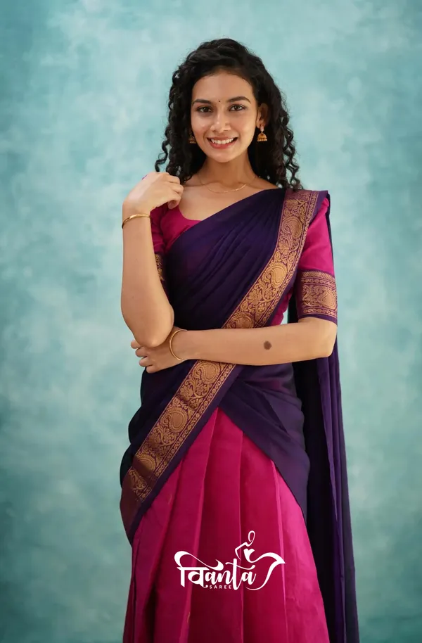 Kanjivaram_Silk_Zari_Half_Saree_Lehenga_With_Blouse_Along_With_Banarsi_Silk_Dupatta