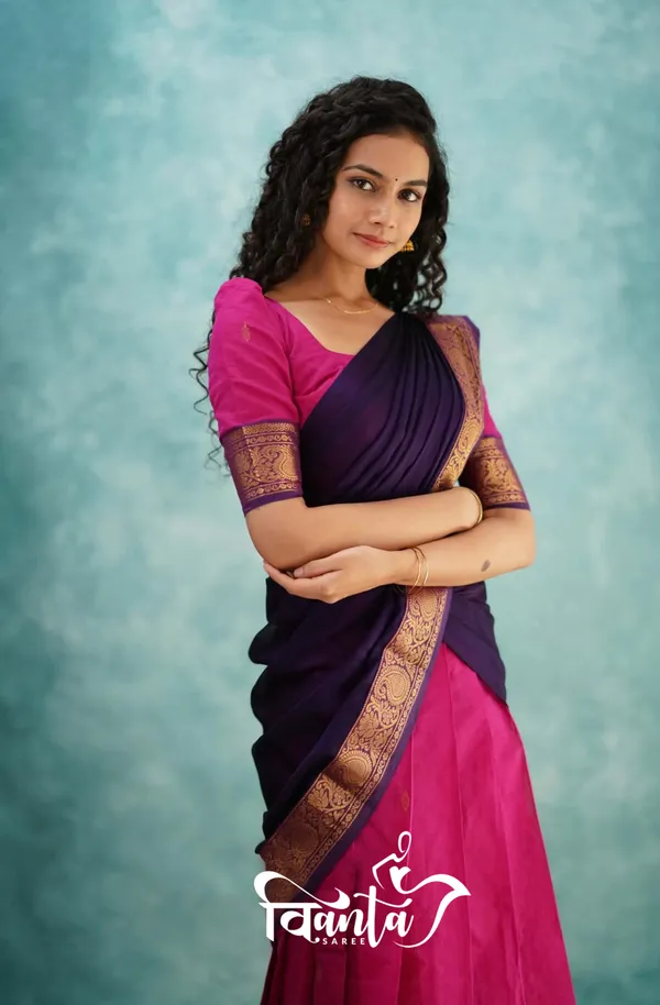 Kanjivaram_Silk_Zari_Half_Saree_Lehenga_With_Blouse_Along_With_Banarsi_Silk_Dupatta