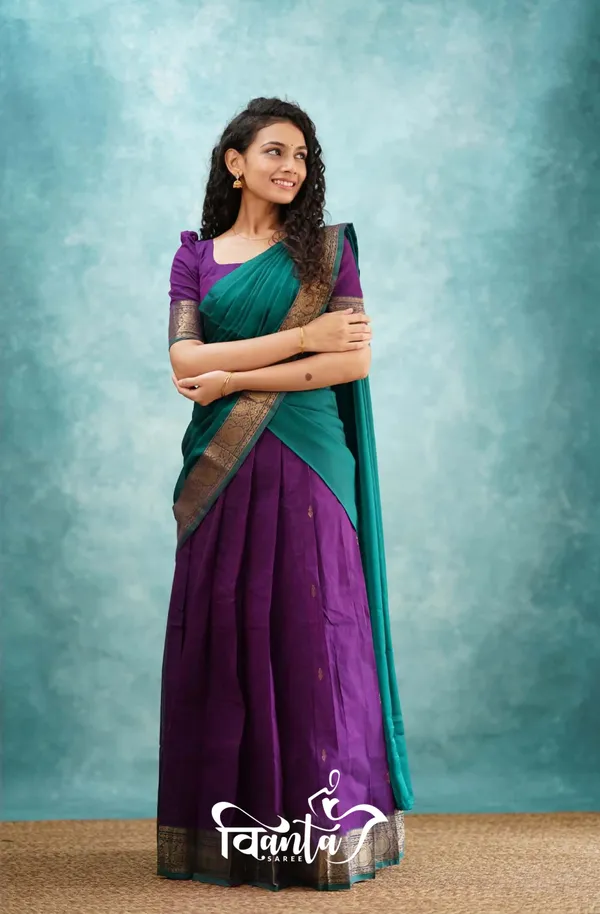 Kanjivaram_Silk_Zari_Half_Saree_Lehenga_With_Blouse_Along_With_Banarsi_Silk_Dupatta