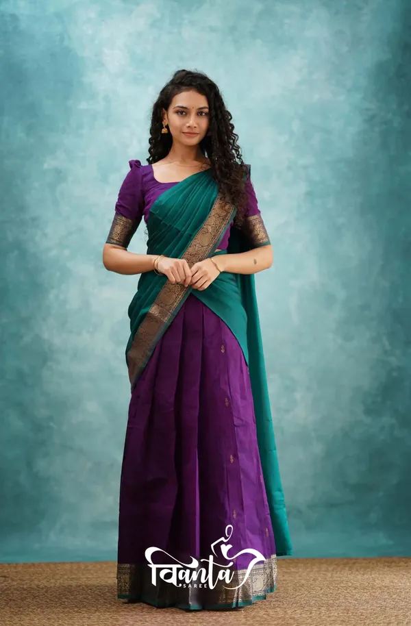 Kanjivaram_Silk_Zari_Half_Saree_Lehenga_With_Blouse_Along_With_Banarsi_Silk_Dupatta