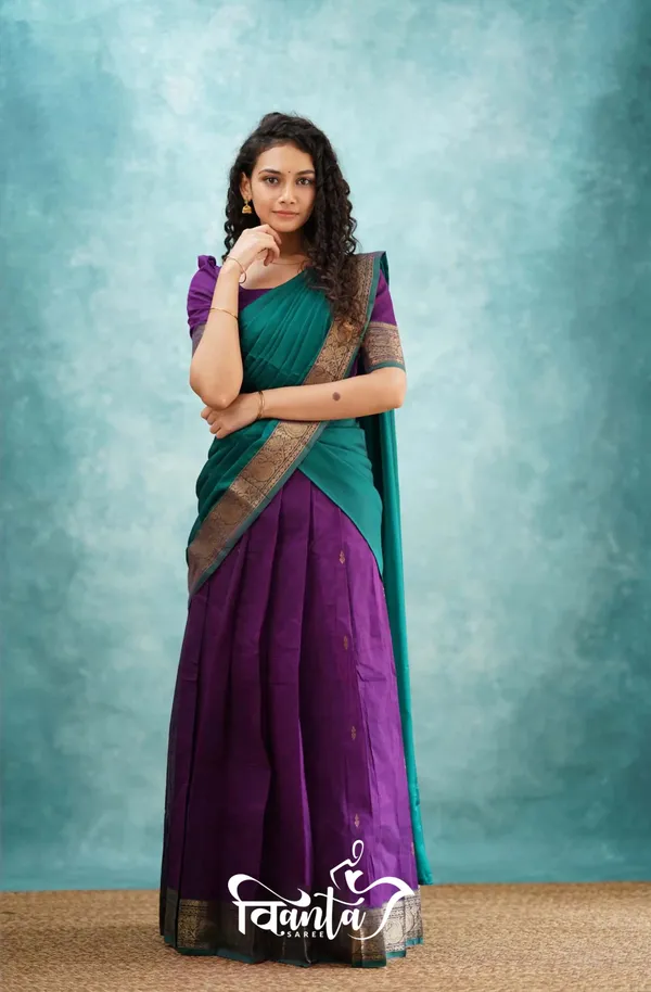 Kanjivaram_Silk_Zari_Half_Saree_Lehenga_With_Blouse_Along_With_Banarsi_Silk_Dupatta