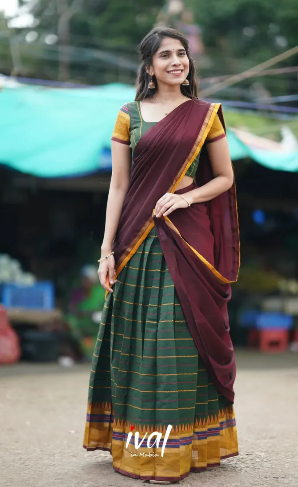 Padmaja_-_Green_and_Mroon_Cotton_Halfsaree
