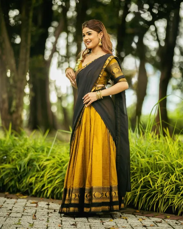 Padmaja_Cotton_Halfsaree_-_Gold_and_Reddish_black
