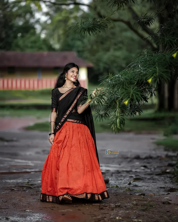 Padmaja_Cotton_Halfsaree_-_Orenge_and_Reddish_black