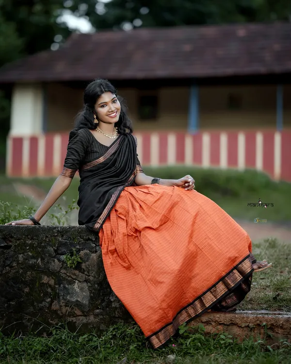 Padmaja_Cotton_Halfsaree_-_Orenge_and_Reddish_black