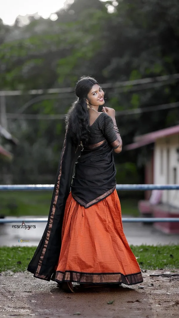 Padmaja_Cotton_Halfsaree_-_Orenge_and_Reddish_black