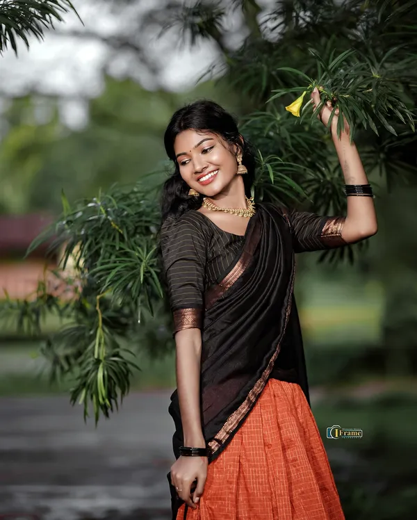 Padmaja_Cotton_Halfsaree_-_Orenge_and_Reddish_black