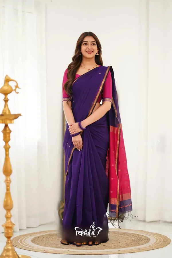 Blue_Maheswari_Silk_Wedding_&_Party_Wear_Saree_&_Unstiched_Blouse_For_Women
