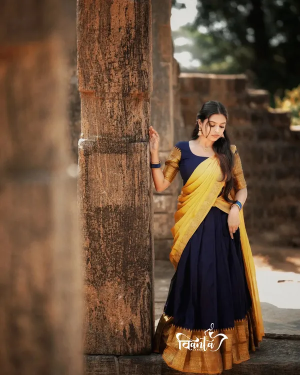 Kanjivaram_Silk_Zari_Half_Saree_Lehenga_With_Blouse_Along_With_Banarsi_Silk_Dupatta