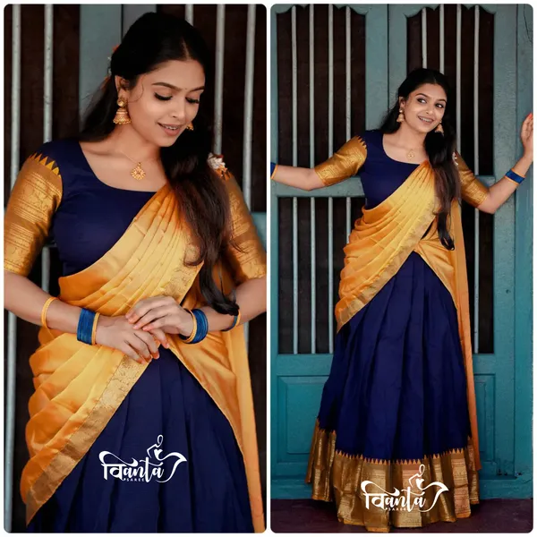 Kanjivaram_Silk_Zari_Half_Saree_Lehenga_With_Blouse_Along_With_Banarsi_Silk_Dupatta