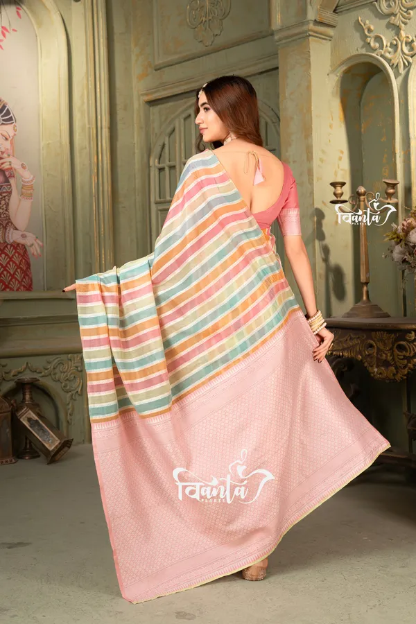 Multi_Color_Banarasi_Silk_Wedding_&_Party_Wear_Saree_&_Unstiched_Blouse_For_Women