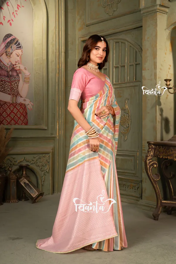 Multi_Color_Banarasi_Silk_Wedding_&_Party_Wear_Saree_&_Unstiched_Blouse_For_Women