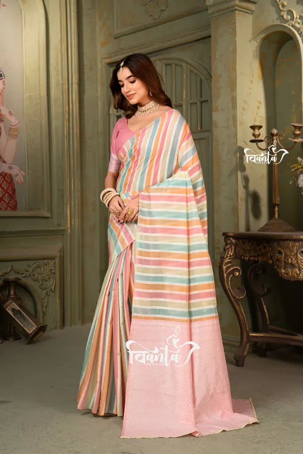 Multi_Color_Banarasi_Silk_Wedding_&_Party_Wear_Saree_&_Unstiched_Blouse_For_Women