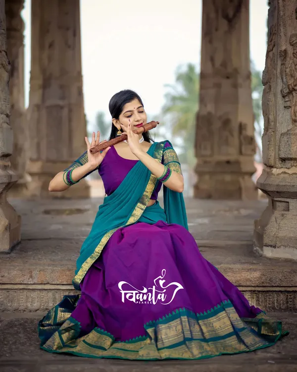 Kanjivaram_Silk_Zari_Half_Saree_Lehenga_With_Blouse_Along_With_Banarsi_Silk_Dupatta