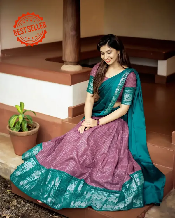 Baby_Pink_Kanjivaram_Soft_Silk_Wedding_&_Party_Wear_Half_Saree_&_Unstiched_Blouse_For_Women