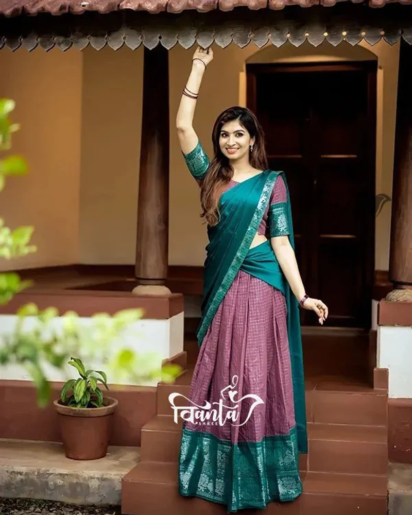 Kanjivaram_Silk_Zari_Half_Saree_Lehenga_With_Blouse_Along_With_Banarsi_Silk_Dupatta