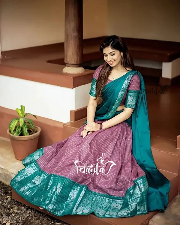 Kanjivaram_Silk_Zari_Half_Saree_Lehenga_With_Blouse_Along_With_Banarsi_Silk_Dupatta