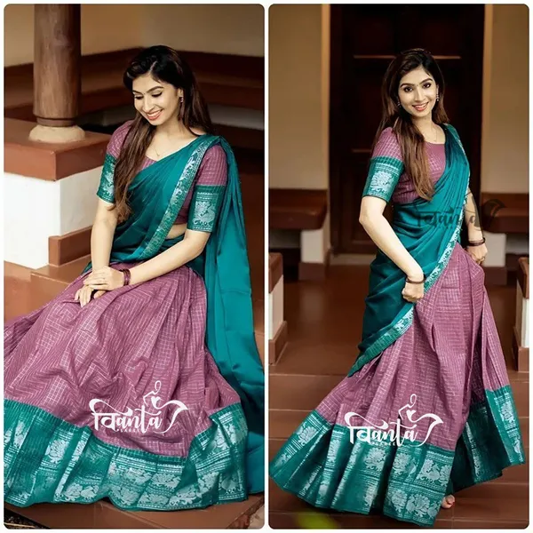 Kanjivaram_Silk_Zari_Half_Saree_Lehenga_With_Blouse_Along_With_Banarsi_Silk_Dupatta