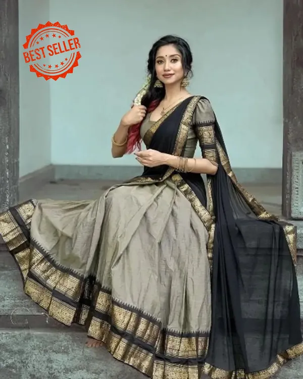 Kanjivaram_Silk_Zari_Half_Saree_Lehenga_With_Blouse_Along_With_Banarsi_Silk_Dupatta