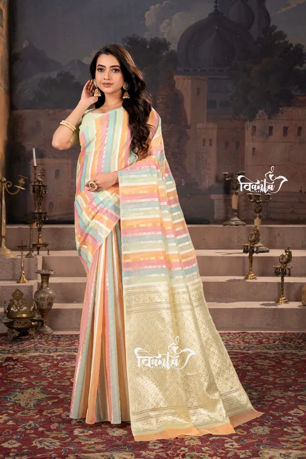 Multi_Color_Banarasi_Silk_Wedding_&_Party_Wear_Saree_&_Unstiched_Blouse_For_Women