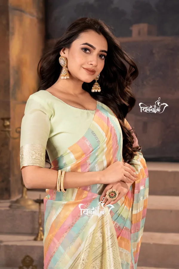 Multi_Color_Banarasi_Silk_Wedding_&_Party_Wear_Saree_&_Unstiched_Blouse_For_Women