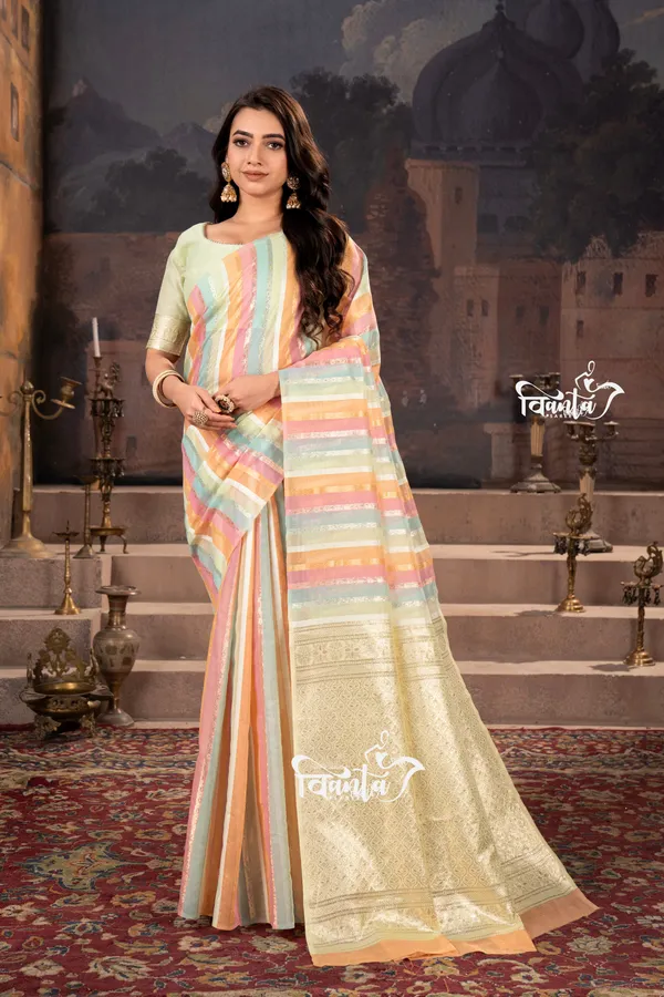 Multi_Color_Banarasi_Silk_Wedding_&_Party_Wear_Saree_&_Unstiched_Blouse_For_Women