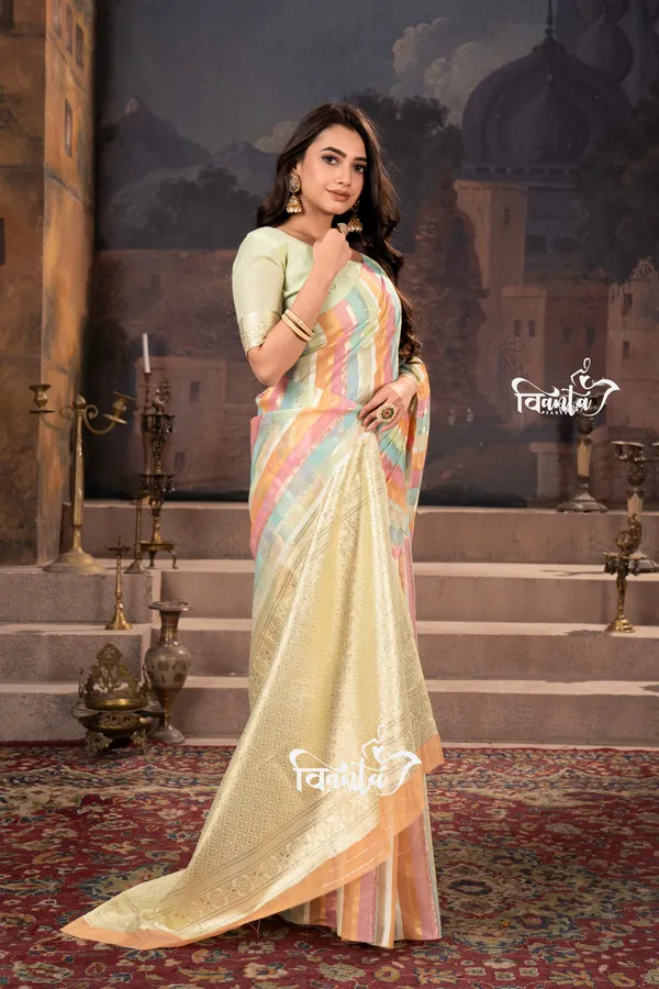 Multi_Color_Banarasi_Silk_Wedding_&_Party_Wear_Saree_&_Unstiched_Blouse_For_Women